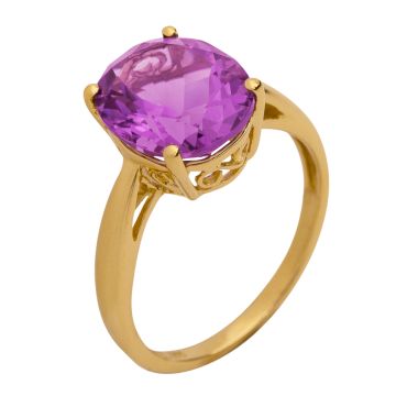 Goldener Damenring mit violetten Farbstein