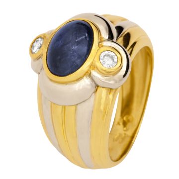 Exklusiver Damenring mit Saphir und 2 Brillanten