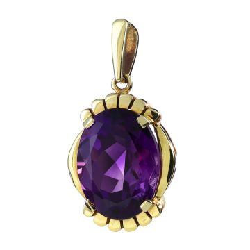 Anhänger mit einem Amethyst in Ovalschliff. Durch die offene Fassung funkelt der violettfarbene Stein sehr kräftig.