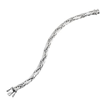 Handarbeit! Traumhaftes Armband in 14-karätigem Weißgold. Liebevoll gearbeitetes Zopfmuster mit mattierten und hochglänzenden Elementen. 