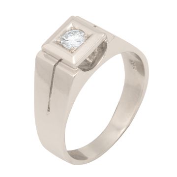 Weißgoldener Herrenring mit großem Brillant