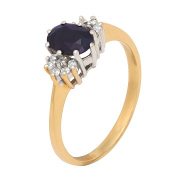 Feiner Damenring mit Saphir und 12 Diamanten