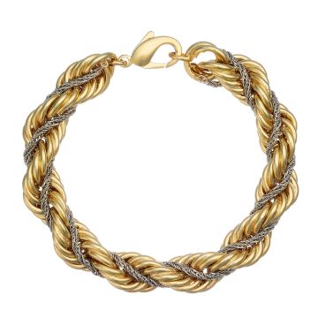 Armband in 14-karätigem Gold. Hochglanzpolierte Gelbgold-Kordelkette mit feinem aufgewickeltem Doppelanker-Weißgold-Kettchen.