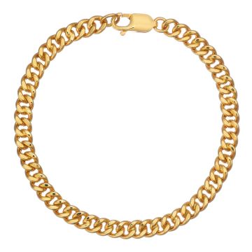 Armband in 8-karätigem Gelbgold. Die hochglanzpolierten Flachpanzerglieder sind 2-seitig geschliffen. Ein Karabiner dient als Verschluss. 