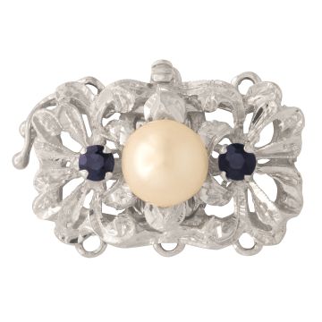 Perlkettenverschluss in 750er Weißgold mit Perle und 2 Saphiren