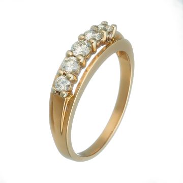 Damenring in 14-karätigem Gelbgold mit 5 Brillanten in unterschiedlichen Größen in massiven Krappenfassungen. 