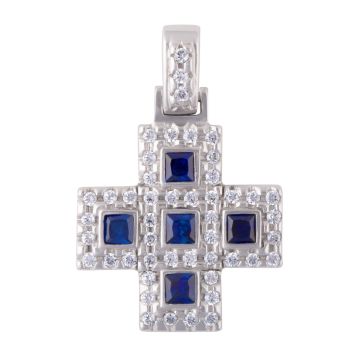 Weißgoldener Kreuzanhänger mit Saphiren und Zirkonia