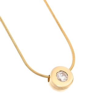 Schlangenkette mit Anhänger in 14-karätigem Gelbgold. Der runde Anhänger trägt einen großen Brillanten von 0,25 ct in Zargenfassung.