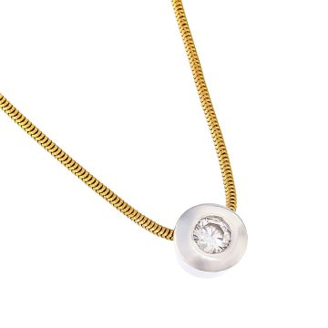 Gelbgoldene, flexible Schlangenkette mit Anhänger. 
Der kleine Anhänger in Weißgold ist mit einem funkelnden Brillanten von 0,40 ct. besetzt 