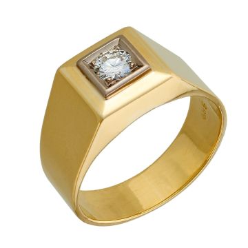 Herrenring in 14-karätigem Gelbgold. Mit funkelndem Brillant im Ringkopf.