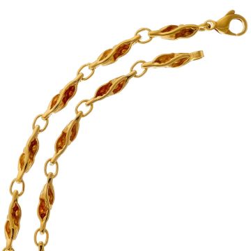 Halskette bzw. Collier in 14-karätigem Gelbgold. Die Gliederung hat ziselierte Musterungen. Die Glieder sind durch kleine Ösen miteinander verbunden. 