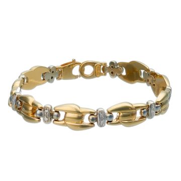 Armband aus 14-karätigem Gold. Glieder, die in Gelbgold gearbeitet sind. Die Zwischenelemente sind in Weißgold und haben jeweils 2 Brillanten gefasst. 