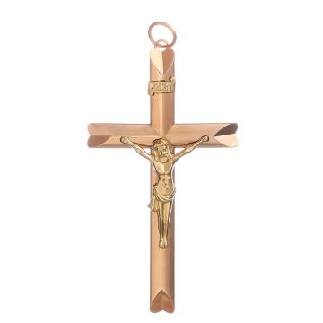 Unisex-Anhänger in Form eines Kreuzes. Die Endstücke des Längs- und Querbalkens wirken wie eine Herzform. Mit Aufschrift „Inri“ und gekreuzigtem Jesus. 