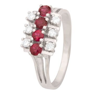 Weißgoldener Vintage Damenring Ring mit Brillanten und Rubinen