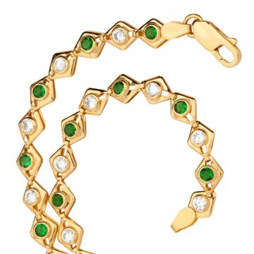 Collier in 750er Gold mit Zirkonia und synth. Smaragden