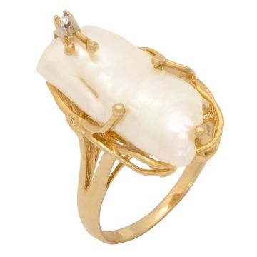 Eleganter Damenring mit Barockperle und Diamant