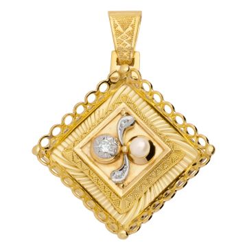 Anhänger in 585er Gold mit 3 Brillanten und Zuchtperle