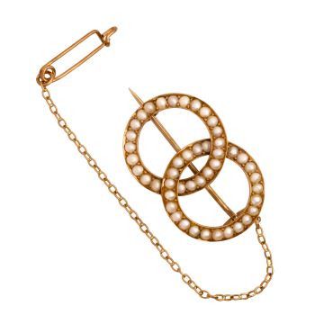 Antike Brosche wohl um 1900 mit Saatperlen