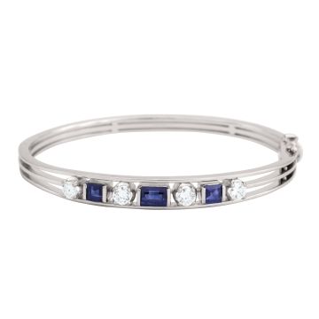 Weißgoldener Vintage Armreif mit Brillanten und Saphiren