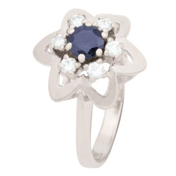 Vintage Weißgoldring aus den 50er Jahren mit Brillanten und Saphir