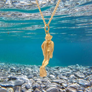 Kettenanhänger Taucher mit Flachpanzerkette 585er Gold