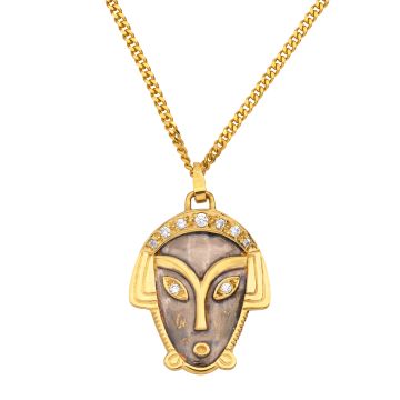 Anhänger Afrikanische Maske mit Zirkonia – Flachpanzerkette