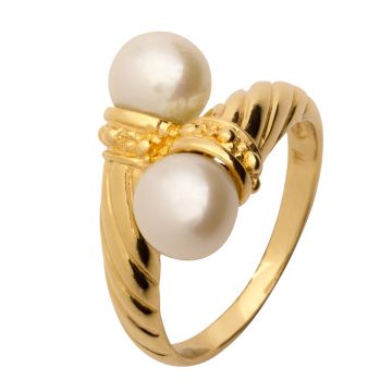 Damenring in 585er Gold mit 2 Zuchtperlen