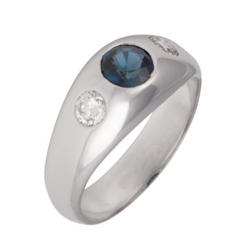 Unisexring in 750er Weißgold mit Brillanten und Saphir