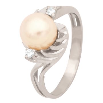Weißgoldring mit Zuchtperle und 2 Brillanten