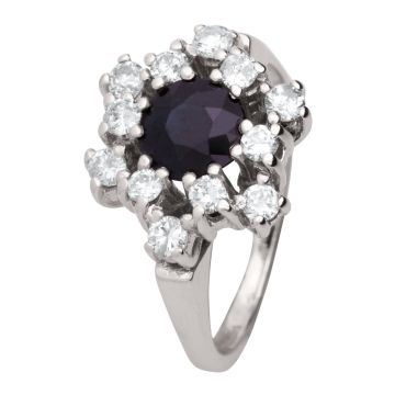 Vintage Weißgoldring mit Saphir und 12 Brillanten – 0,50ct