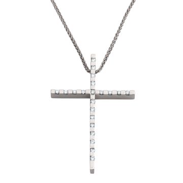 Weißgoldenes Kreuz mit Brillanten und passender Halskette