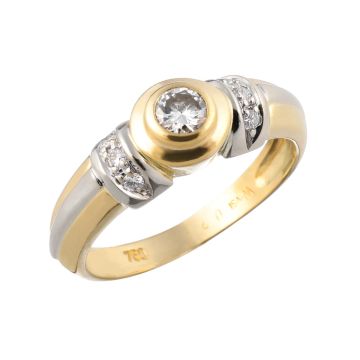Brillantring in 750er Gold mit zweifarbig gestalteter Oberseite