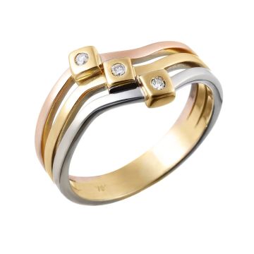 Tricolor-Ring in 750er Rotgold, Gelbgold, Weißgold mit 3 Brillanten