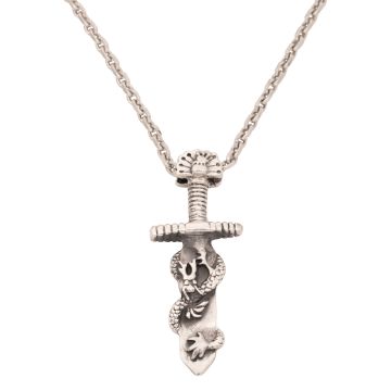 Silberner Drachenschwert-Anhänger mit Kette