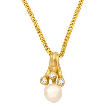 Feiner Anhänger mit Brillanten und Zuchtperle – Flachpanzerkette
