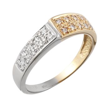 Damenring in 585er Gold mit zweifarbiger Schauseite und 20 Diamanten