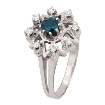 Weißgoldener Cocktailring mit Saphir und Brillanten