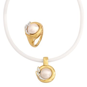 Set – Vario Clip Anhänger, Silikonkette, Ring mit Butonperlen und Diamanten