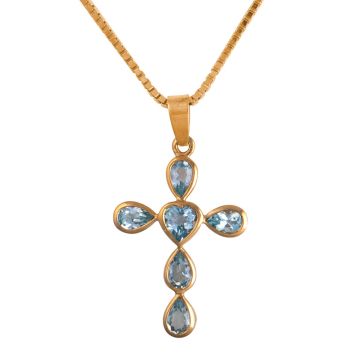 Kreuzanhänger mit hellblauen Farbsteinen inkl. Venezianerkette