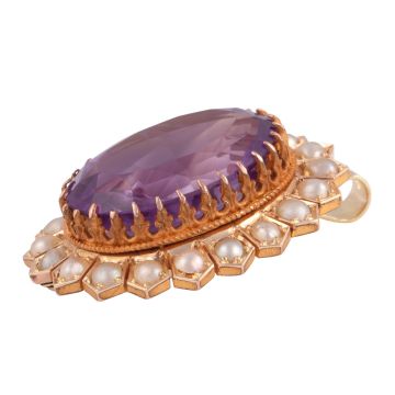 Antiker Anhänger mit Amethyst und Naturperlen