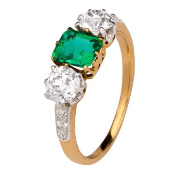 Damenring aus der Jugendstilzeit mit Smaragd und Brillanten