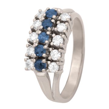 Vintage Weißgoldring mit 10 Brillanten und 5 Saphiren