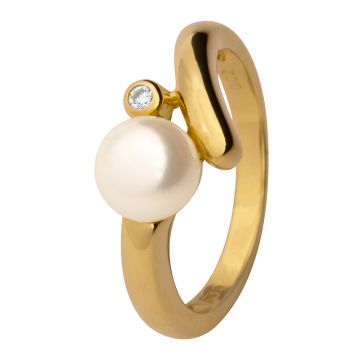 Aparter Ring in 585er Gold mit Brillant von 0,02 ct. und Zuchtperle