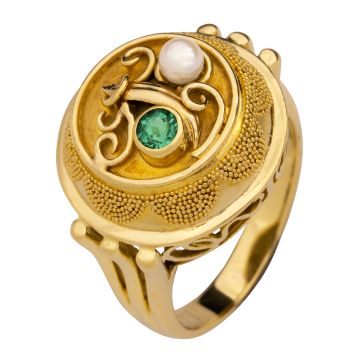 Vintagering mit grünem Peridot und Süßwasserperle