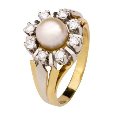Vintage Ring mit 8 Brillanten und Zuchtperle