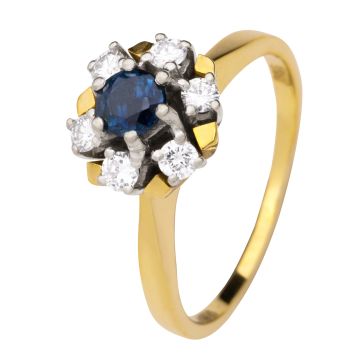 Damenring mit 1 Saphir und 6 Brillanten in 585er Gold