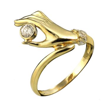 Damenring in 585er Gelbgold mit Frauenhand mit Brillant