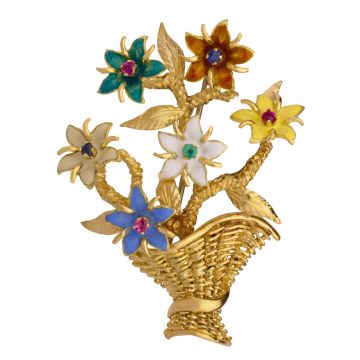 Traumhafte Brosche mit beweglichen Blüten in einem Korb