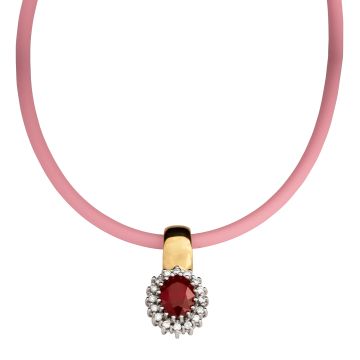 Anmutiger Clipanhänger mit Brillanten und rubin-roséfarbene Silikonkette