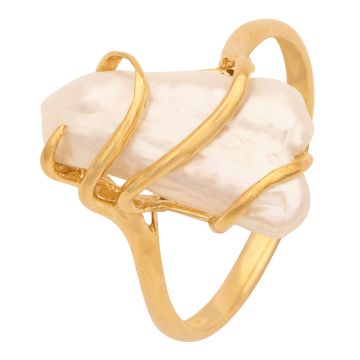 Goldener Damenring mit Biwa-Perle